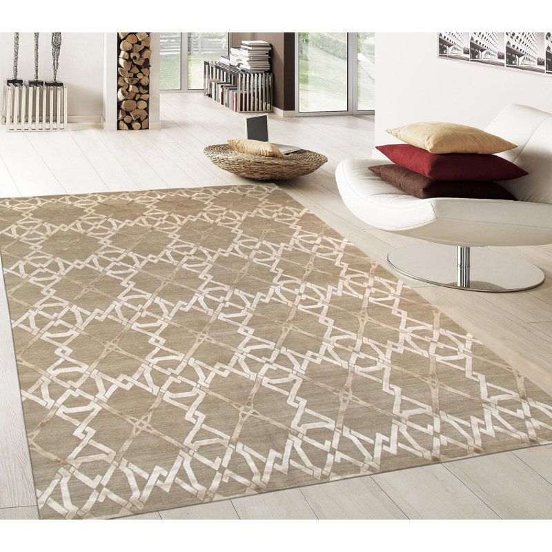 Modern Handmade Silk and Wool Abstract Area Rug