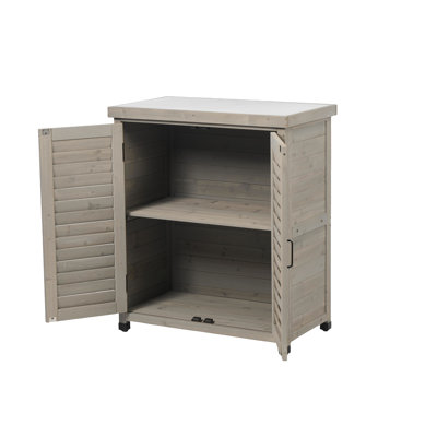 Outdoor Patio Potting Bench With Storage Cabinet, 31X17x36'' - Grey Finish & Hemlock Wood Metal Table Storage, For Garden Work