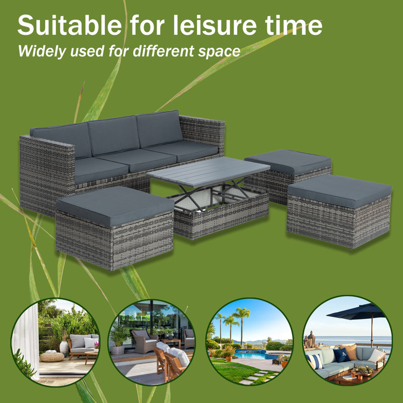 Vitalino Wicker 1000 - Person Patio Conversation Sets with Cushions, Grey