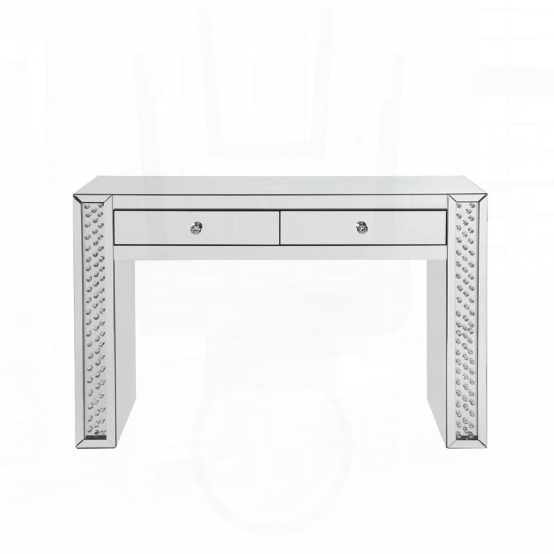Bureau de coiffeuse en miroir avec incrustation de faux cristal et tabouret