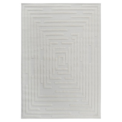 Tapis d'intérieur rayé crème haut et bas Step Collection, 5 pi 3 po x 7 pi 6 po, moderne, contemporain, géométrique, bohémien, chambre à coucher, cuisine, salon, tapis sans perte de poils