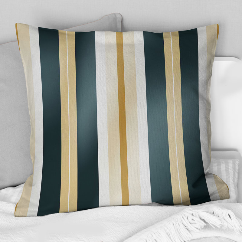 Classic Beige And Green Elegance Striped Pattern - Striped Polyester Throw Pillow, 16"H x 16"W