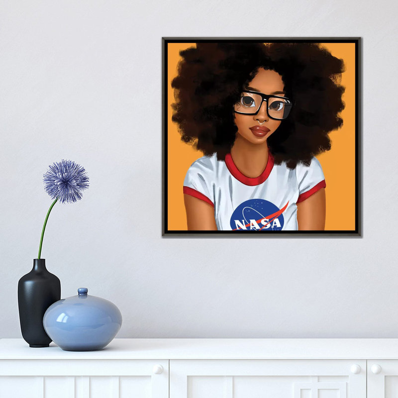 « Nerd Girl » par Princess karibo-impression d’art graphique, H 18 po x l 18 po x 1,5 po, Toile avec cadre gris, Pas de tapis