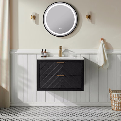 30" Wall Mounted & Floating Single Vanity With Ceramic Sink