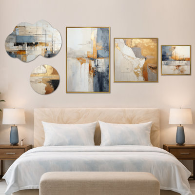 «Beige Gold Road Collage III», ensemble de 5 reproductions d'art sur toile abstraites, en métal et en toile (100 po x 40 po)