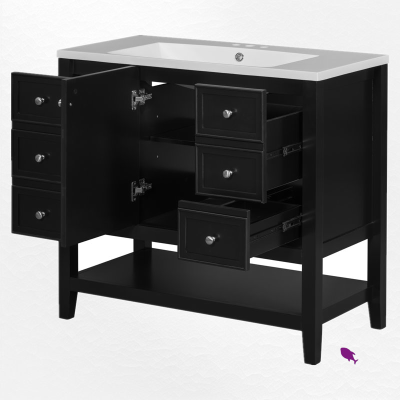 Meuble-lavabo simple 36 po avec comptoir, Noir