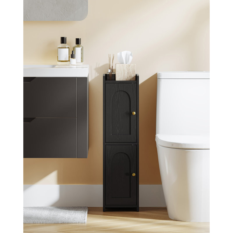 Bathroom Storage Cabinet, Corner Floor Cabinet with 2 Doors and Adjustable Shelf, Narrow Toilet Paper Cabinet, Bathroom Organizer for Small Spaces