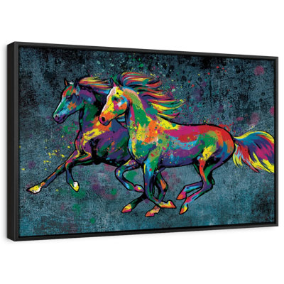 «Duo Horse Color Splash», reproduction d'art sur toile