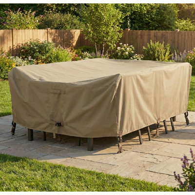 Hyslop Water Resistant Patio Dining Set Cover – Heavy Duty, Durable Outdoor Furniture Cover with Click-Close Straps, Adjustable Elastic Hem, and Air Vents