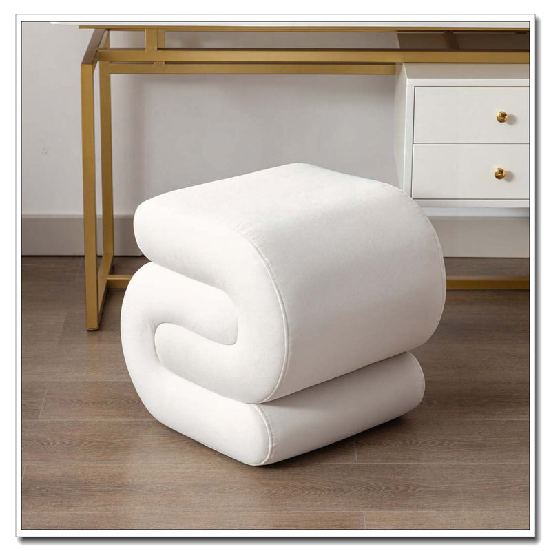 Tabouret de maquillage avec repose-pieds Teddy, Velours, Blanc