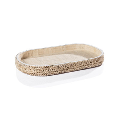 Reggio Loom Oval Raffia Tray with Leather Trim