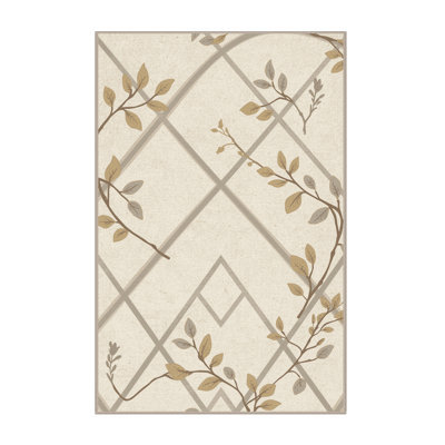 Tapis beige en lin à motif treillis de jardin lavable à la machine