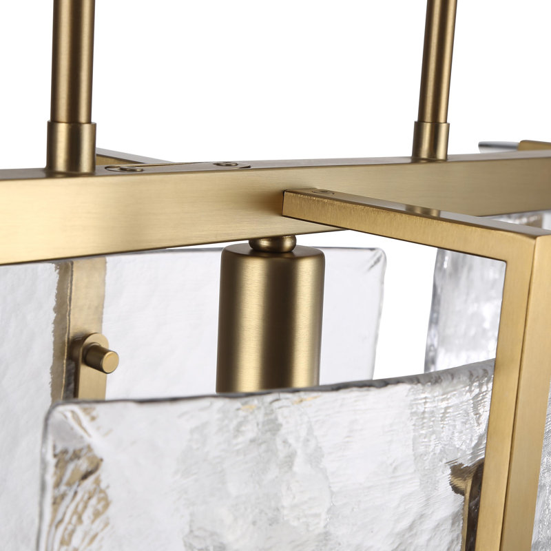 Luminaire suspendu linéaire Hogans en bronze champagne brossé avec verre d'eau martelé