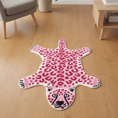 Bubblegum Pink Leopard Abstract Shaped Accent Rug