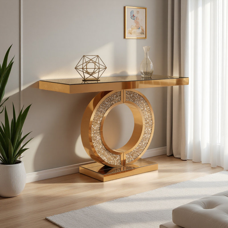 Console en O avec miroir, Doré