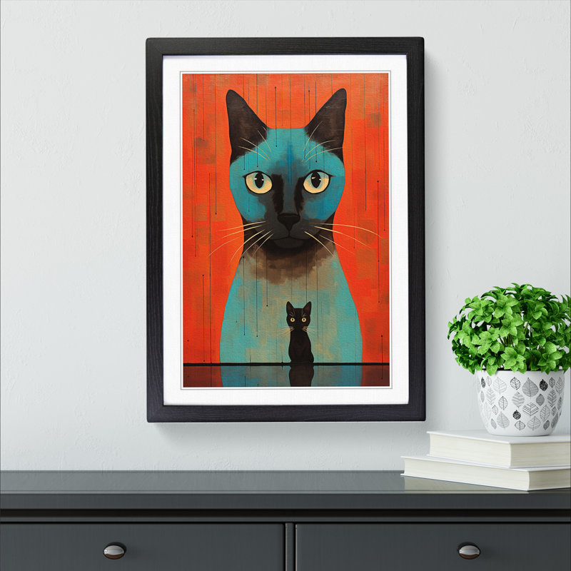 Siamese Cat No.3 - Single Picture Frame Print on Wood, 64cm H x 46cm W, Black Framed