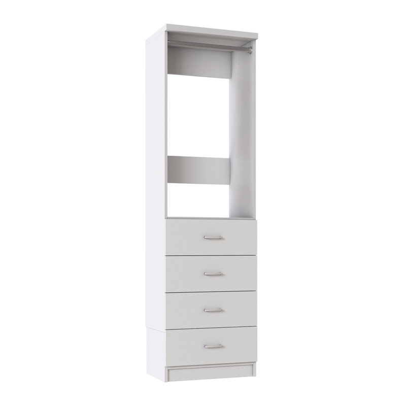 Tranquil White 19.5" Floor-Mounted Closet Section with 1 Clothing Rod & 4 Slab Drawers, 19.5, Tranquil White
