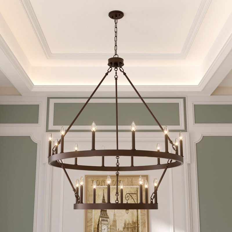 Adriana 20 - Light Steel Dimmable Wagon Wheel Chandelier, Oil Rubbed Bronze