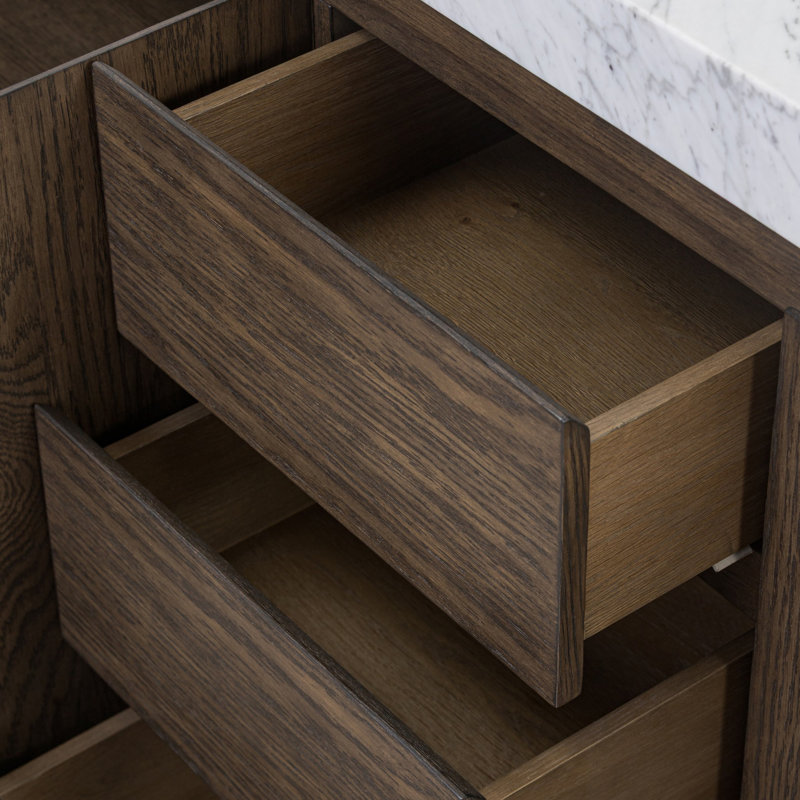 Everett Double Vanity-Satin Light Wash Oak, Satin Espresso Oak Veneer