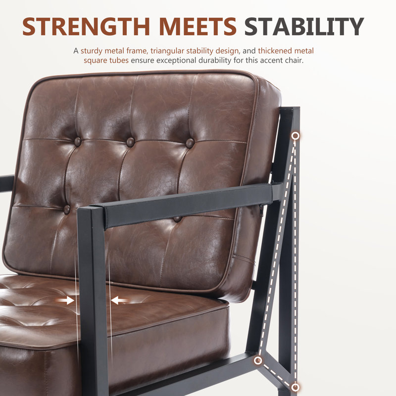 Modern Faux Leather button-tufted design Accent Chair with Metal Farme 110° Recline, Brown Faux Leather