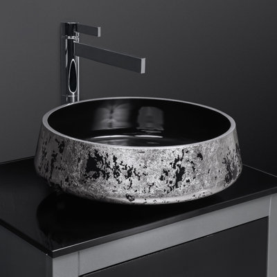Lavabo de salle de bain vasque circulaire en métal noir et argent Exte