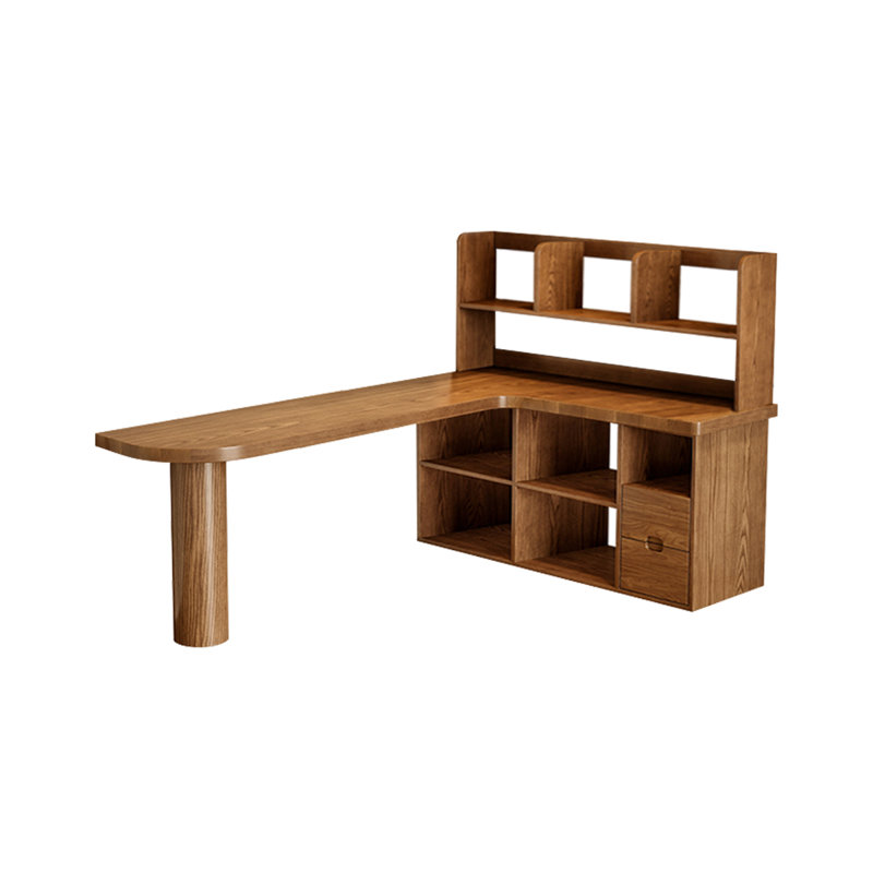 Light-walnut L-Shaped Solid Wood desks, Right Hand Return, 53.15" H x 70.87" W x 55.12" D