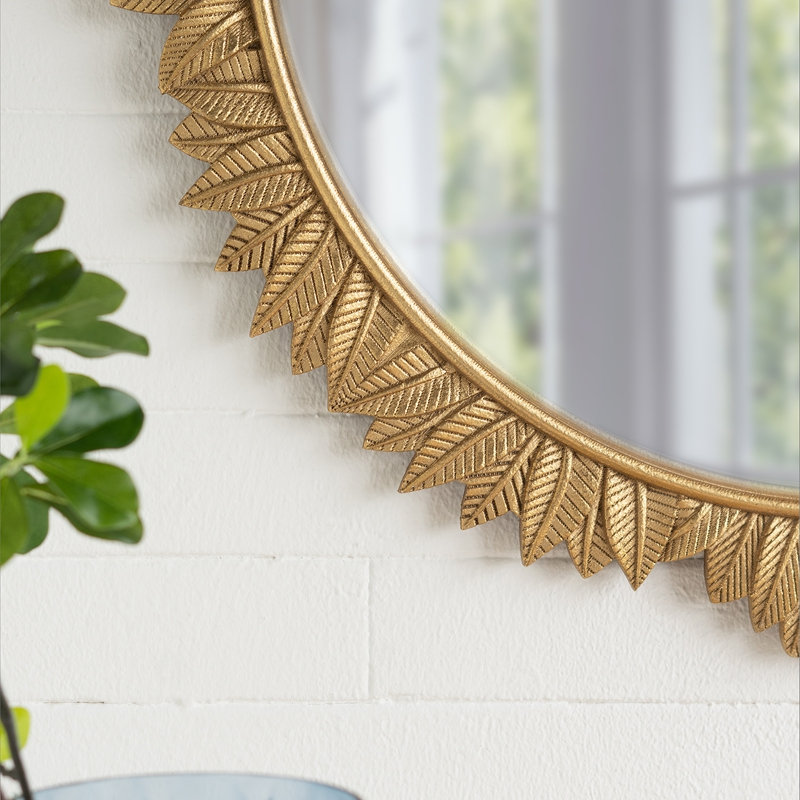 35.5x31.5" Round MDF Wall Mirror with Ornate Gold Frame