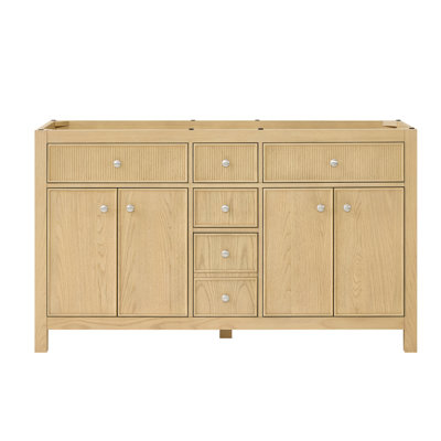 Meuble-lavabo double 60 po Rian en chêne scandinave, sans comptoir, sans lavabo, garniture en nickel brossé Rian