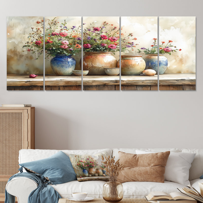 «Farm Pottery Earthy Treasures II - Boho Pottery», ensemble d'art sur toile, H 32 po x l 80 po