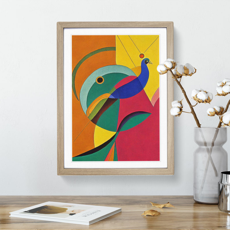 Peacock In Abstract No.5 - Single Picture Frame Print, Oak Framed, 34cm H x 25cm W x 2cm D