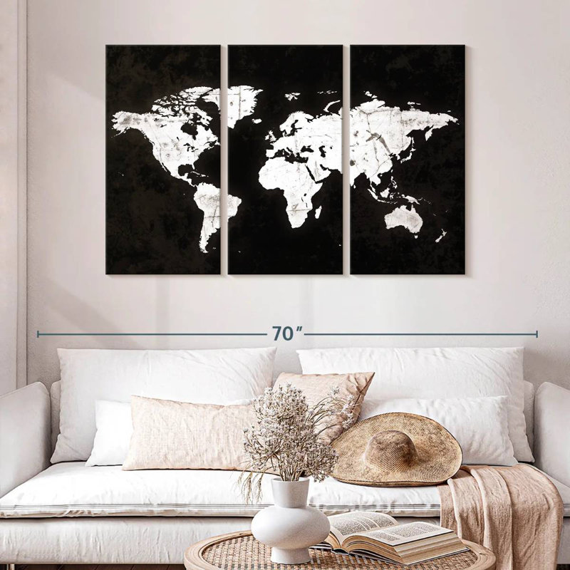 Carte du monde Aliaz White Contrast, H 32 po x l 50 po