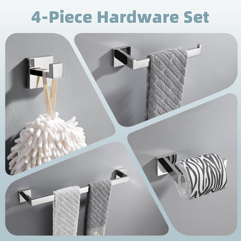 4 - Piece Bathroom Hardware Set, Polished Chrome