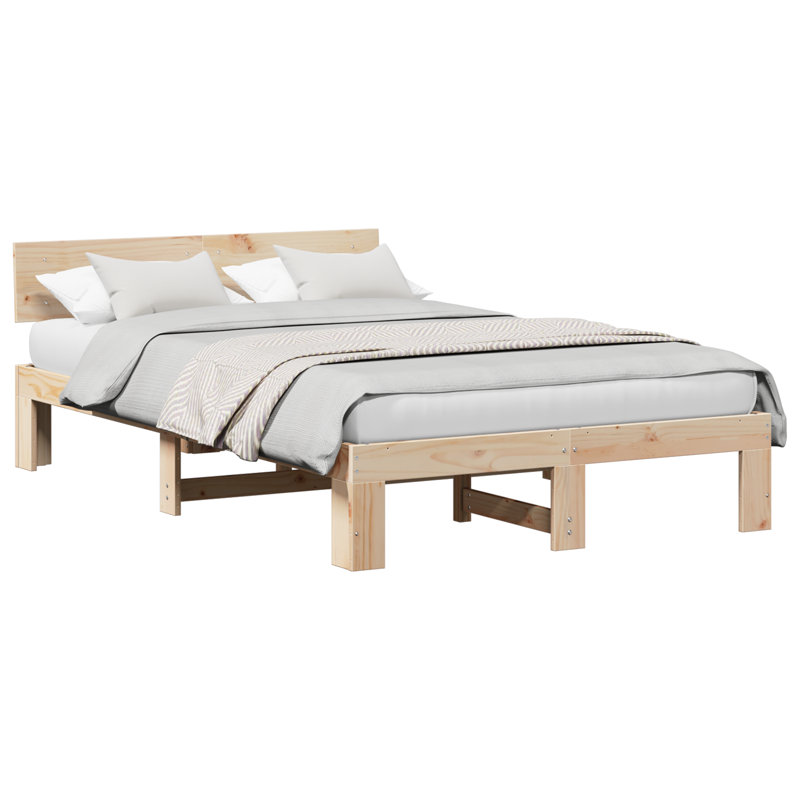 Bed Frame With Headboard Solid Pine Wood, White, Double (4'6)