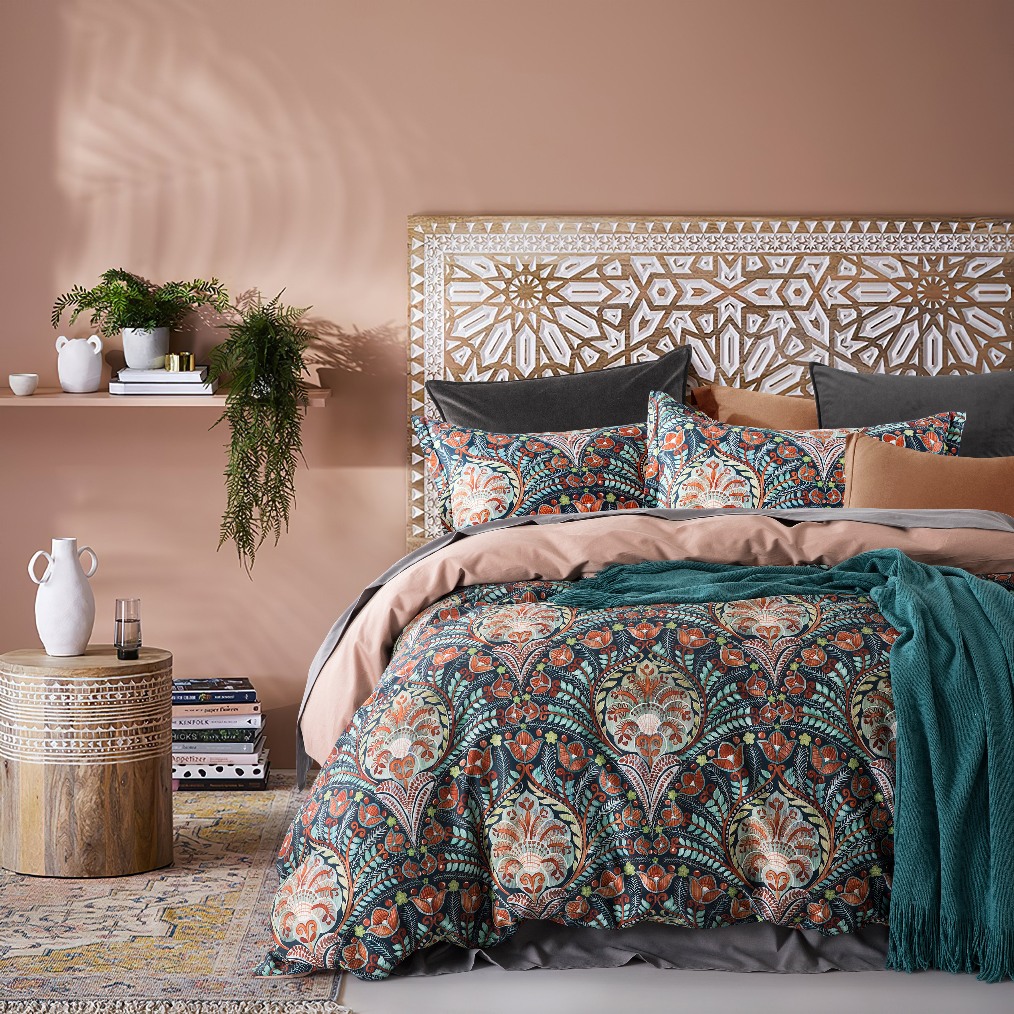 Sweet Jojo Designs Boho Floral Wildflower Rust Orange and Ivory Collection King Duvet Cover Bedding Set