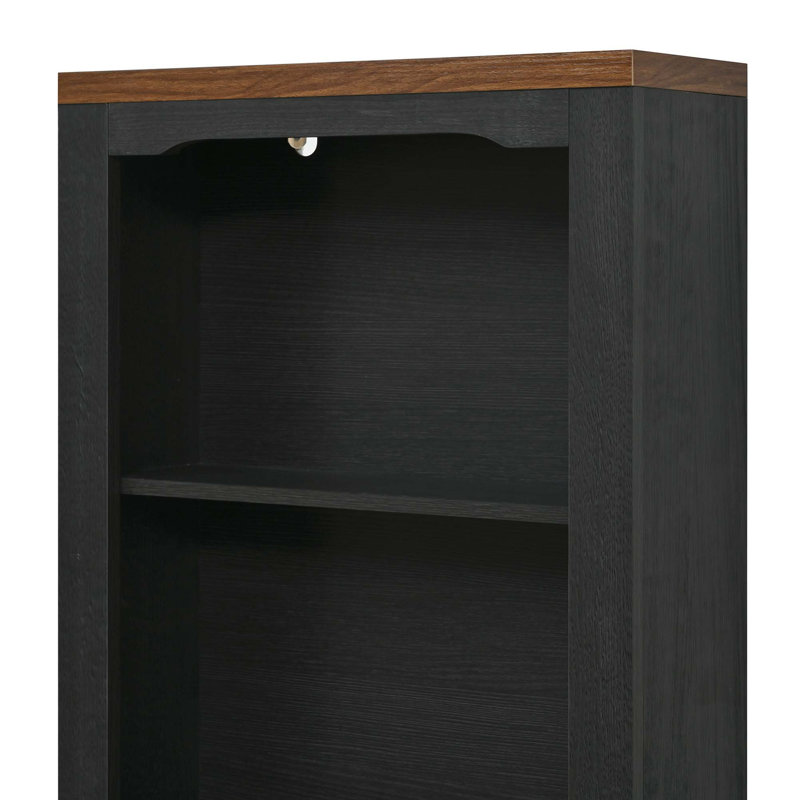 Élégante armoire haute deux pièces avec design incurvé et sécurité anti-basculement, Noir