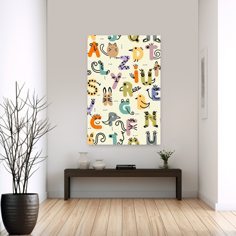 Whimsical Animal Alphabet Colorful Playful Whimsical Animal Wall Art Print by Annick - Wrapped Canvas Print