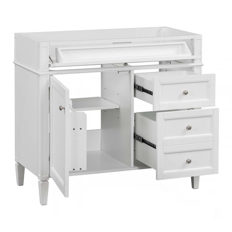 Meuble-lavabo de 36 po sans lavabo supérieur, armoire de rangement moderne avec 2 tiroirs et un tiroir basculant, structure en bois massif, sans lavabo