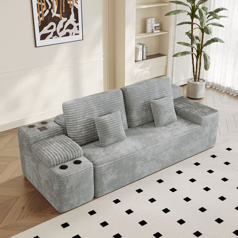 Bonless 150''width 5-piece Comfy U-shaped Sofa Couch Sectional Upholstered Corduroy For Living Room Free Combination,Console, Cup Holders, USB Ports,Bluetooth Speaker