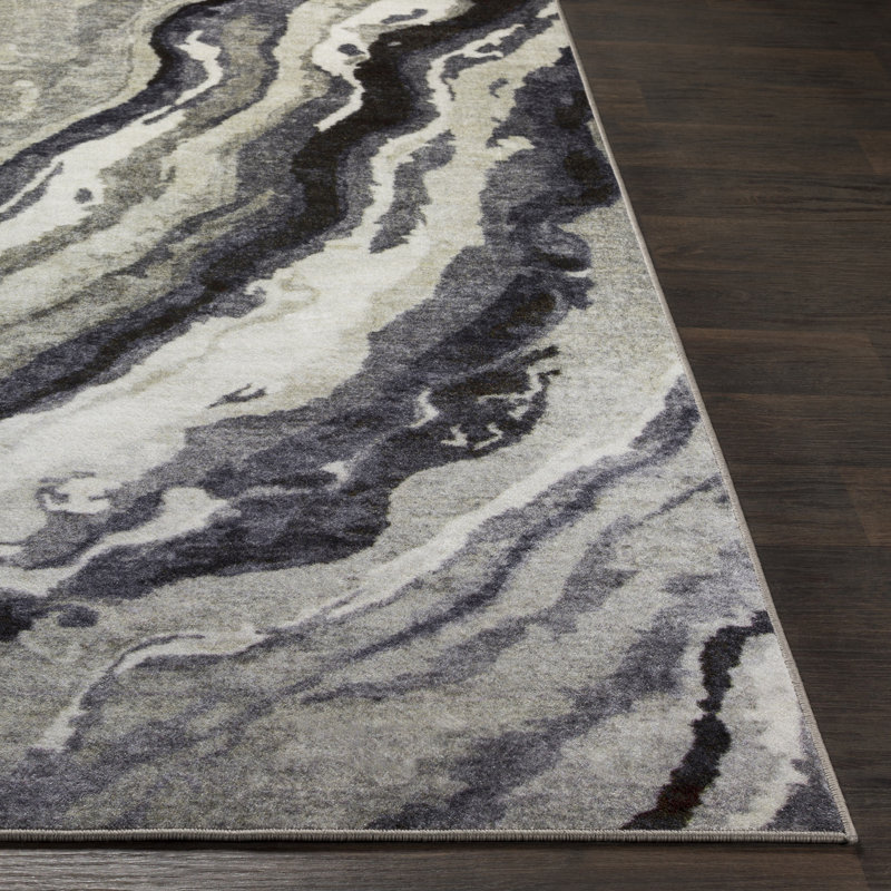 Gris Atsuko/Tapis décoratif noir, Rectangle 5 pi 3 po x 7 pi 3 po