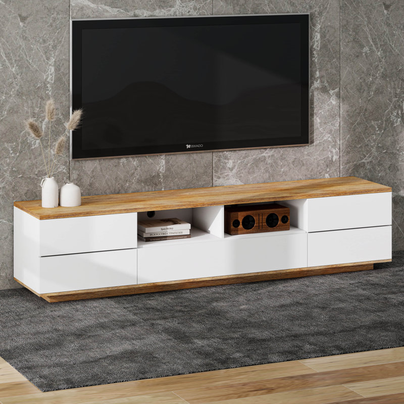 Modern Entertainment Centre, Multi-Functional Storage TV Stand, White/Natural