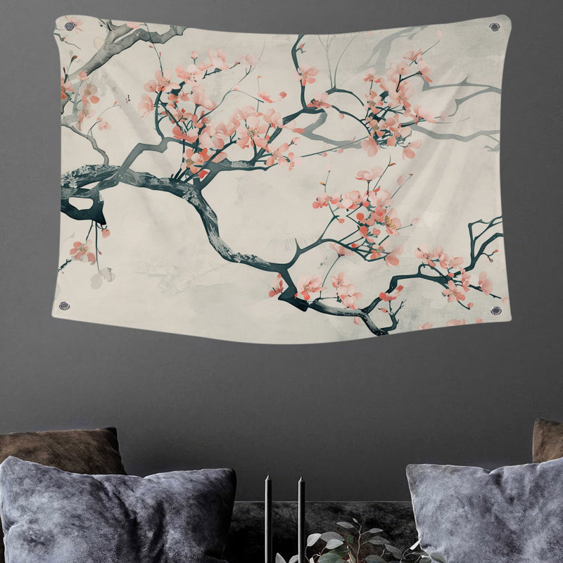 Tapisserie murale fleurs de cerisier - décoration murale florale, H 68 po x l 80 po