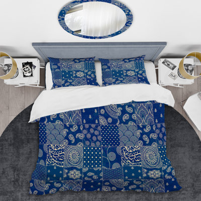 Blue Quilting Patchwork Polyester Patchwork Duvet Cover Set