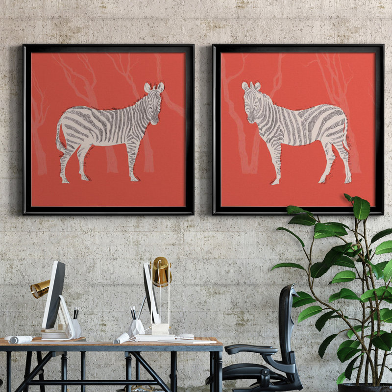 Plains Zebra I - ensemble de 2 reproductions d'art sur toile, Toile avec cadre noir, H 30,5 po x l 61 po
