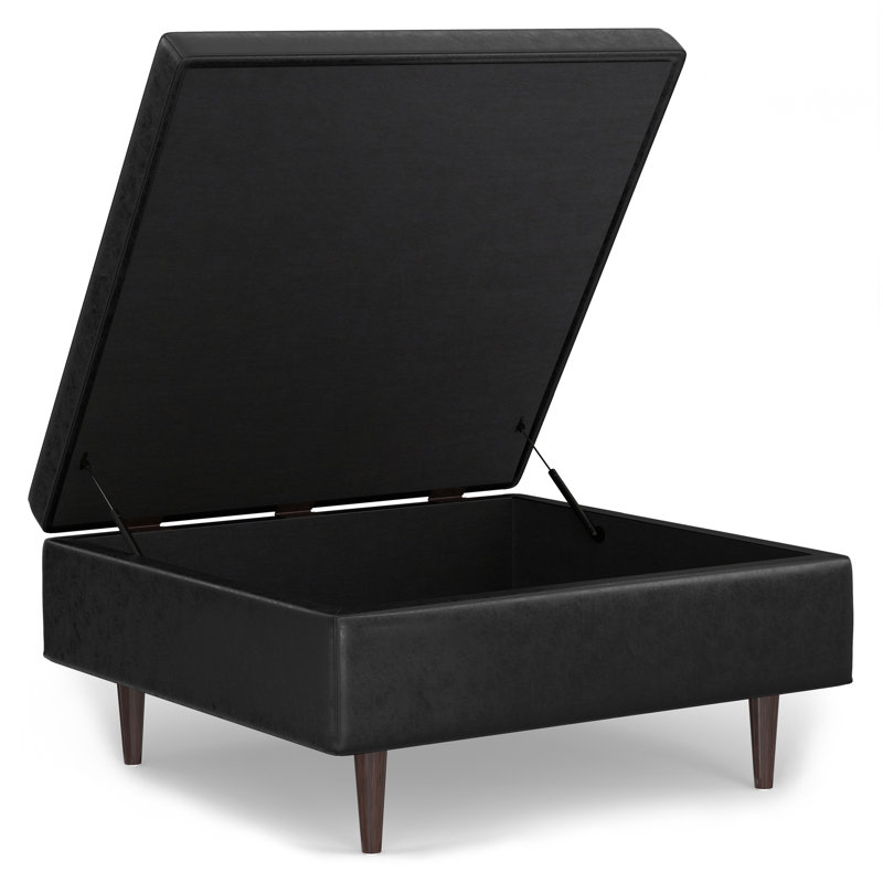 Shay 38"W Upholstered Square Coffee Table Storage Ottoman with Lift Top and Tufted Detail, Distressed Black
