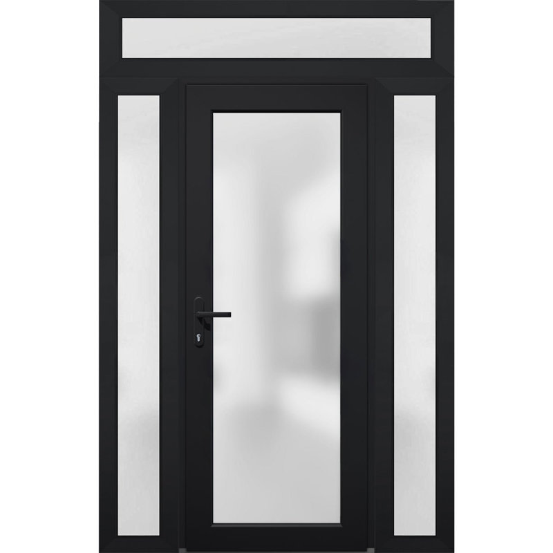 Façade extérieure en verre givré pré-suspendu Fibre de verre givré / Manux 8102 noir mat / 2 portes extérieures latérales et de bureau / portes d'entrée commerciale et résidentielle Garage-l16 + 30 + 16 po x H80 + 14 po - Ouverture à droite