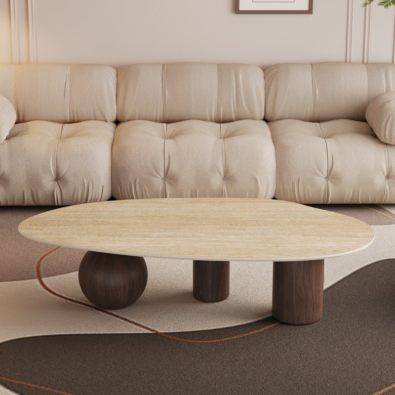 Table basse minimaliste en faux marbre, conception irrégulière de luxe avec pieds en acier inoxydable pour les salons modernes
