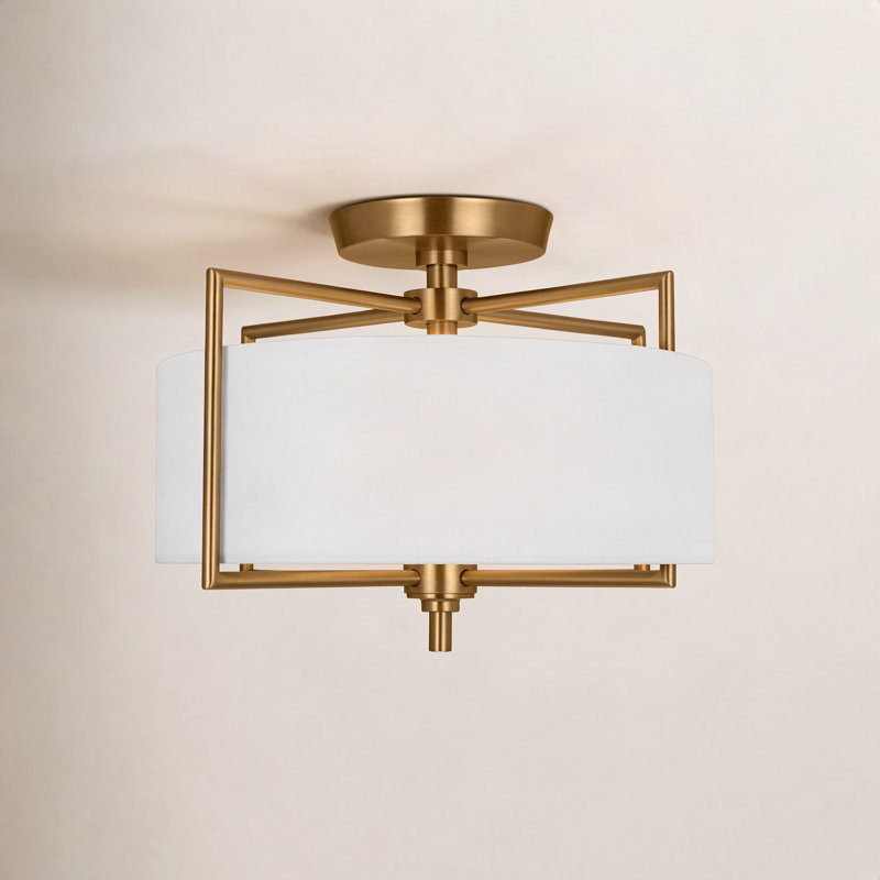 Vashti Framlingham Fabric Semi Flush Mount, Burnished Brass, 10" H x 15" W x 15" D