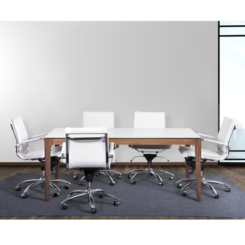 Haldis Rectangle Table In White Ceramic Glass And Walnut, White