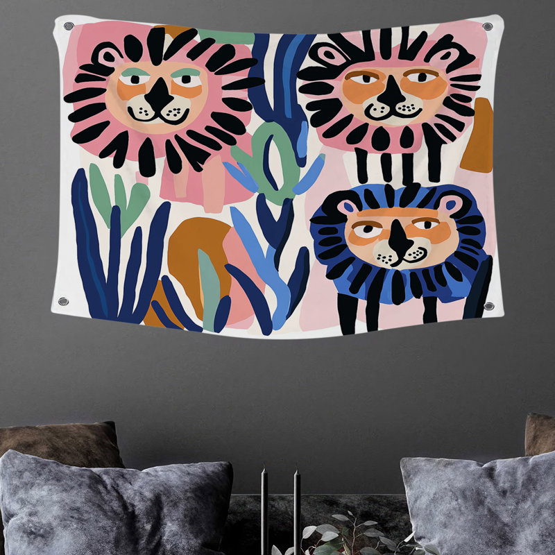 Dessin de tapisserie murale «Lions», H 88 po x l 104 po