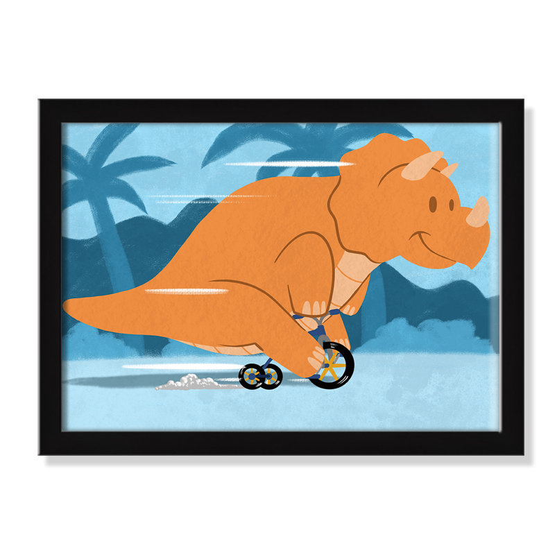 «Riding Dino 2», impression sur papier, H 10 po x l 14 po x P 1,18 po, Encadré de boîte à grain de bois noir